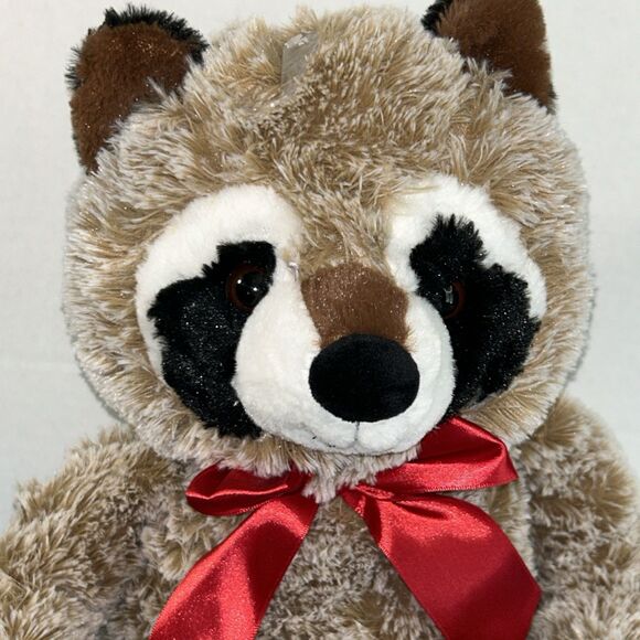 Walmart Lge Racoon Plush Hanging Stuffed Animal Brown Flexible Hugging RedRibbon - Picture 3 of 12